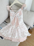 Pink Ruffled Trims Floral Mini Dress