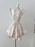 Pink Ruffled Trims Floral Mini Dress