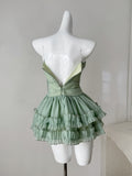 Ruffled Skirt Mint Green Strapless Mini Dress