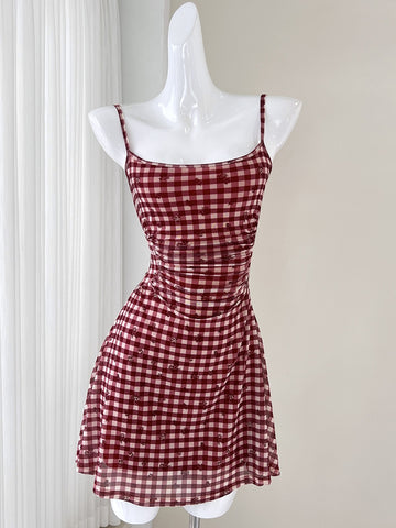 Casual Chic Red Mini Checkered Dress