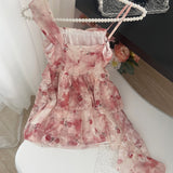 Flower Deed  Fairy Irregular Red Floral Summer Dress