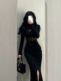 Black Bodycon Sheer Long Sleeve Maxi Dress