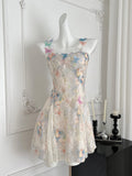 Colorful Floral Butterfly Short Sleeveless Dress