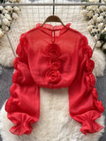 Rouge Romance Floral Embellished Sheer Blouse