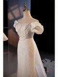 Trumpet Mermaid Puffy Sleeves  Wedding Dress With Detachable Train