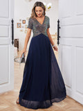 Sequin Crossover Front Blue Party Dress Dress