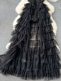 Ruffles Luxe Sequined Black Evening Dress