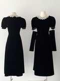 Vintage-Inspired Classy Black Velvet Midi Dress