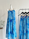 Floral Patterns Blue Halter Neck Embroidered Maxi Dress