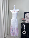 Flower Pastel Ombre Spaghetti Strap White Dress
