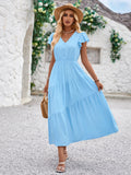 Summery Blue Ruffle-Sleeve Dress