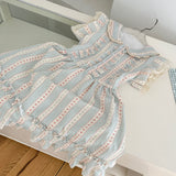 Ruffled Collar Sweet Short Sleeve Checkered Dress