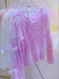 Delicate Pearls Fluffy Pink Sweater