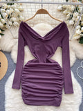 Regal Purple Off-Shoulder Bodycon Dress