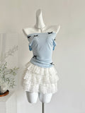 Black Cross Chic White Ruffled Skirt Set