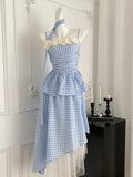 Floral Blue Asymmetrical Halter Dress
