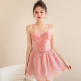 Pink Sexy Sling Push-Up Conservative Skirt Swimsuit Dress