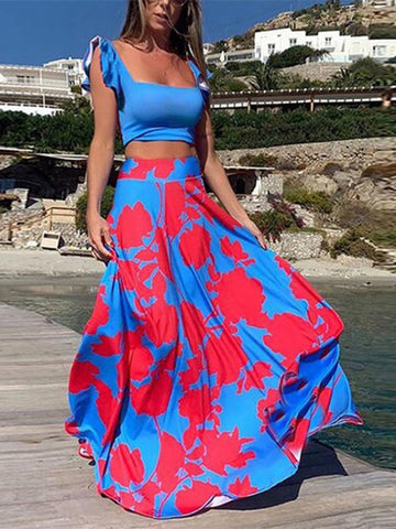 Floral Crop Top and High Haisted Long Skirts Sets