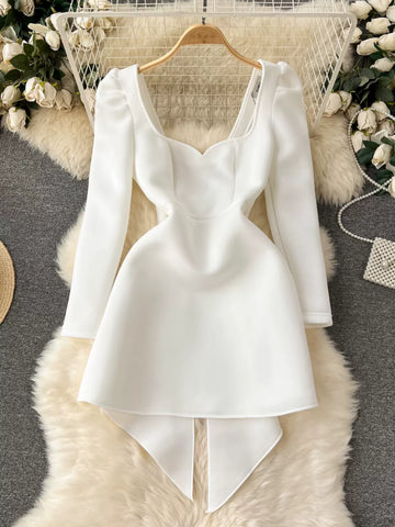 Unique Hem White Long Sleeve Mini Dress