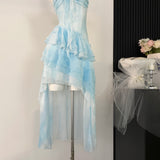 Flowing Ruffles Rose Charming Light Blue Dress