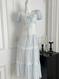 Elegant Blue and White Lace Tiered Dress