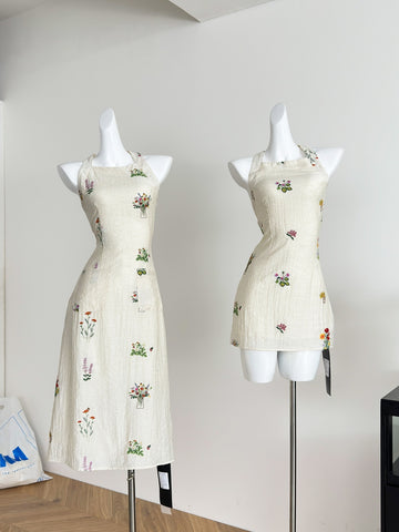 Exquisite Botanical Embellishments Summer Beige Dress