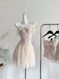 Charming Off Shoulder Pink Tulle Mini Dress