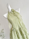 Enchanting Light Green Textured Halter Dress