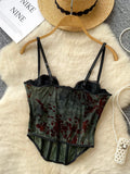 Black Vintage Inspired Floral Print Corset Top