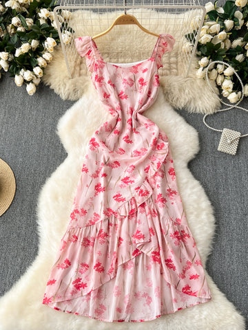 Garden Party Pink Ruffled Floral Mini Dress
