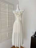 Summer 3D Floral Embellishments White Maxi Dress