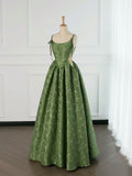 Square Green A Line Cut Out Prom Dress