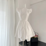 White Delicate Shoulder Ruffles Corset Dress