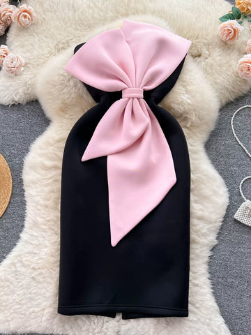 Debonair Black and Pink Bow Dress