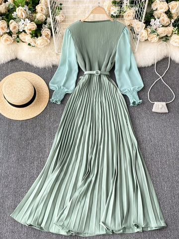 Pastel Perfection Long Seleeve Pleated Dress