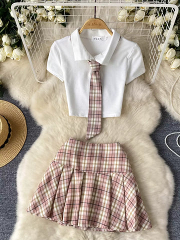 Chic Blouse and Plaid Skirt Set