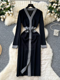 Contrasting Edges Black Long-Sleeve Dress