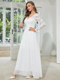 White V-neck Long Sleeves Bridesmaid Dres