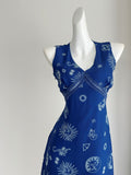 Zodiac Sun Patterns Navy Blue Chiffon Dress