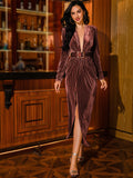 Scarlet Elegance Velvet Gown with Belted