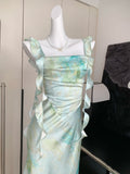 Beautiful Ruffle Accents Decorative Floral Print Dress