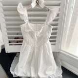 White Delicate Shoulder Ruffles Corset Dress