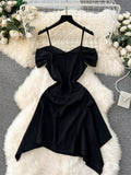 Black Nocturnal Elegance Satin Dress