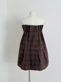 Plaid Strapless A-Line Mini Dress with Self-Tie Bow