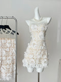 3D Floral Embellishments Chic Strapless Mini Dress