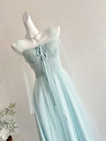 Graceful Baby Blue Mesh Sleeve Tie Front Dress