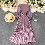 Pastel Perfection Long Seleeve Pleated Dress