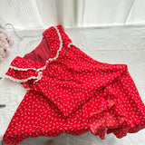 Ruffled Chiffon Asymmetric  Red Dress