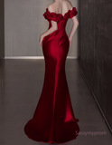 Trumpet Mermaid Burgundy Off The Shoulder Ruffles Prom Dress