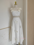 White A Line Satin Flowers Two Piece Homecoming Dress